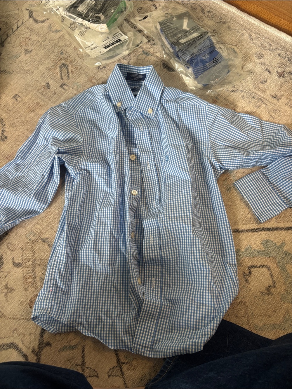 Izod Light Blue Gingham Button-Down Shirt - Men's